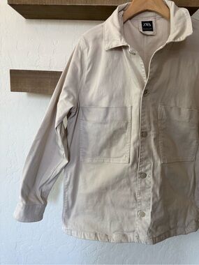Zara|Canvas denim chore jacket in Off-White ,Workwear Shirt Jacket/anorak•LARGE
